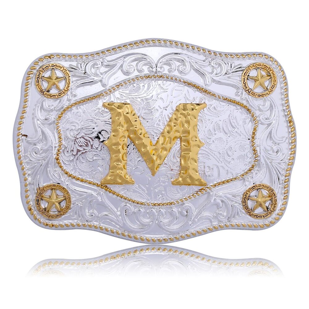 4320 Western Belt Buckles Initial Letters ABCDJMR to Z Large Gold Rodeo